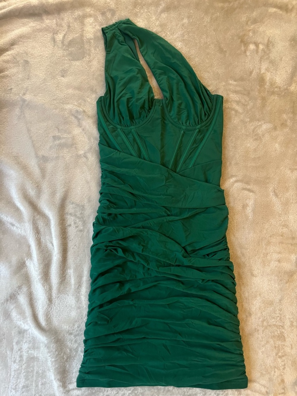 One-Shoulder Ruched Corset Midi Dress - Green